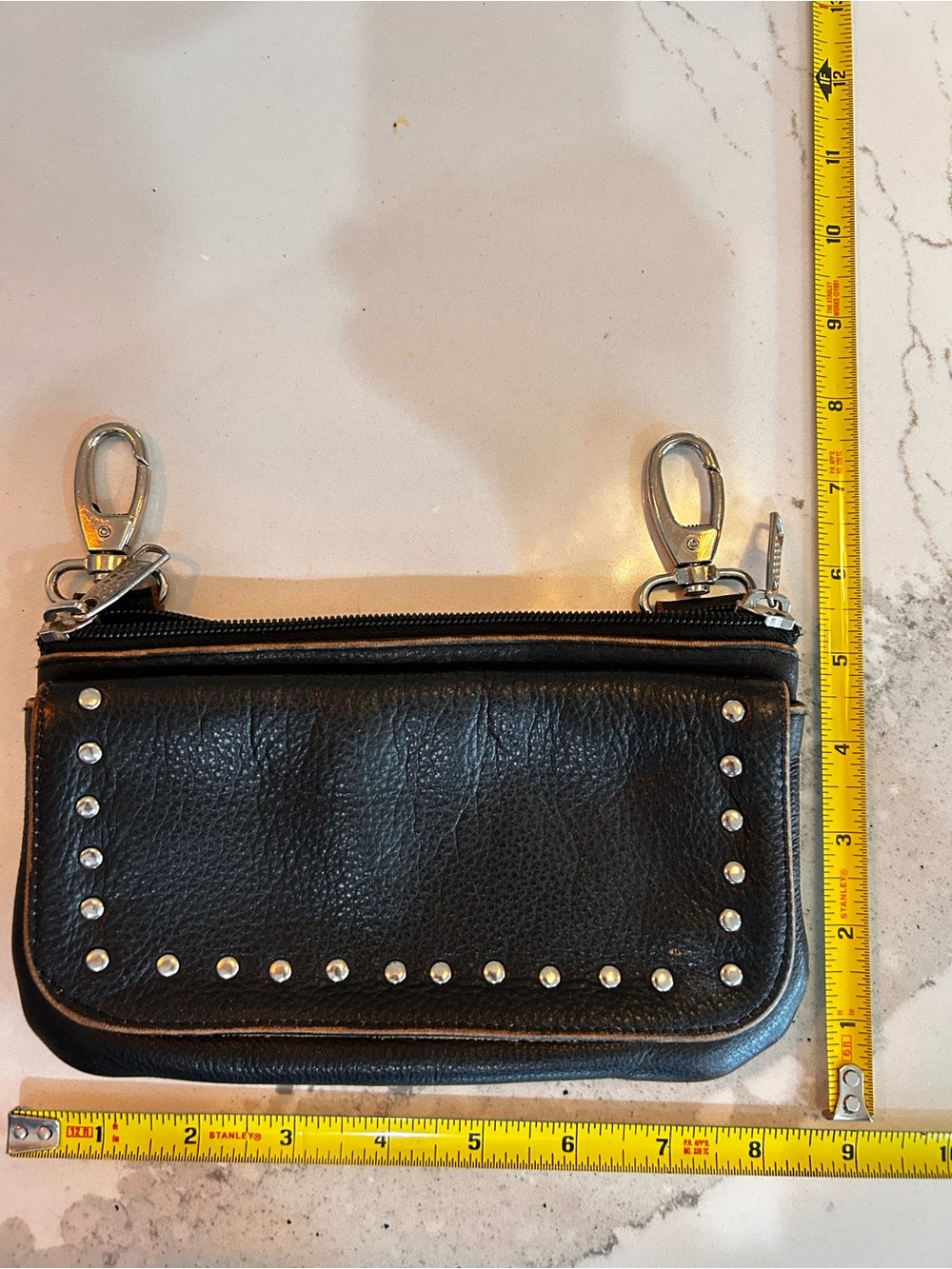 Black Leather Studded Crossbody Bag with Adjustable Strap - Picture 5 of 7